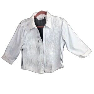 Ravel Tuxedo Blouse Womens L White Black Pleated Performance Cotton